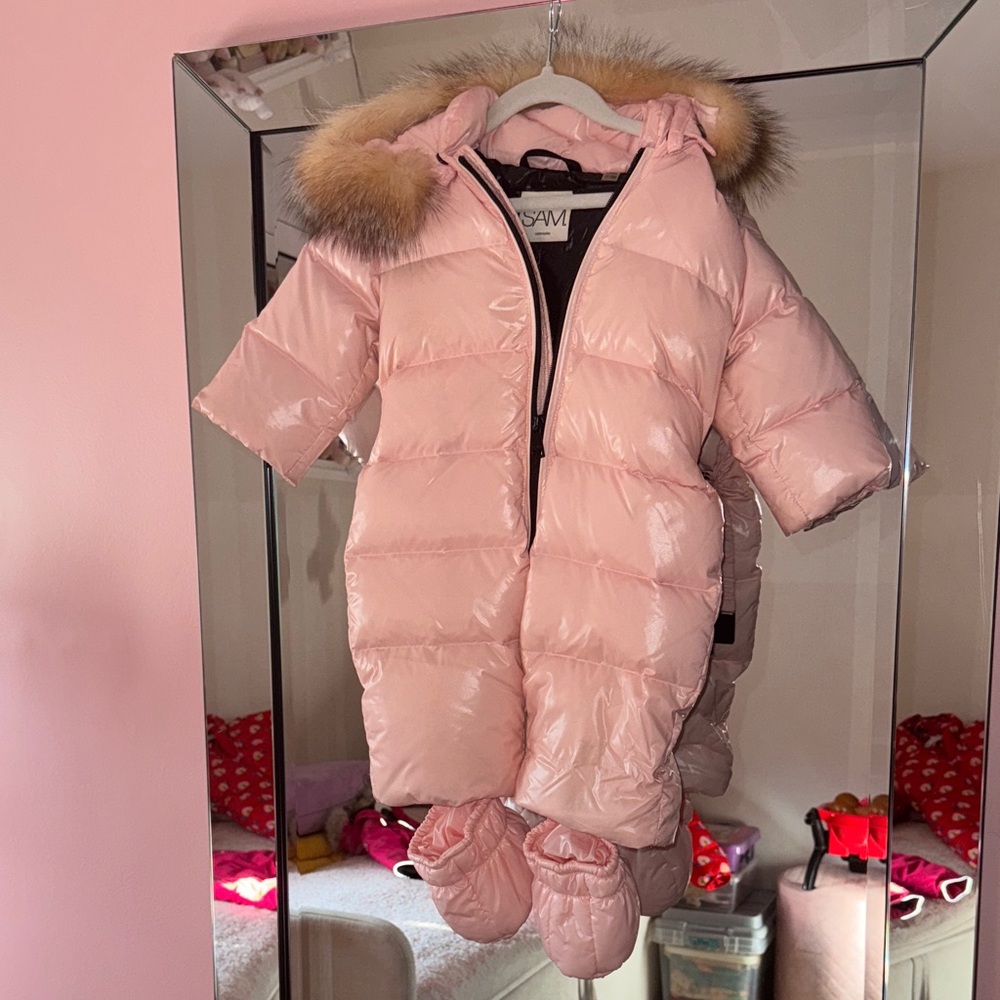 SAM. Pink Kids Puffer Jacket with Fur Trim